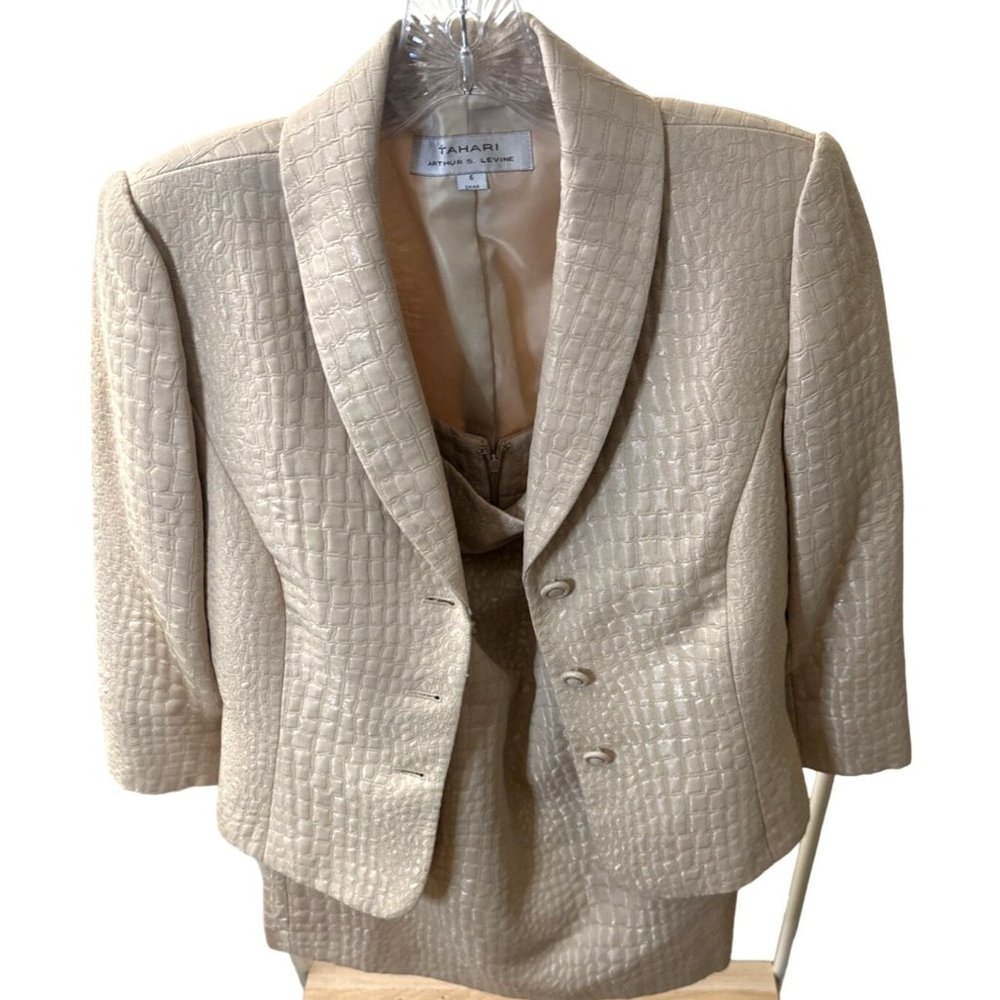 Tahari Cream Textured Womens Blazer